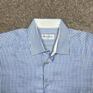 Robert Graham Button Up Men's 43 17 Shirt Vertical Stripe Blue White Flip Cuff‎